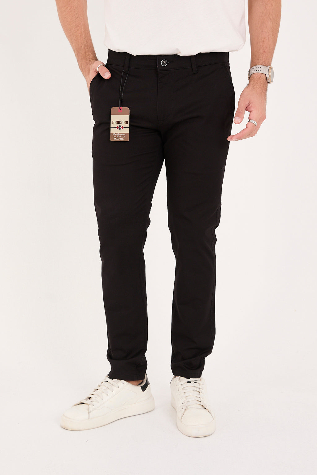 Erkek Slim Fit Dar Kesim Likralı Pamuklu Chino Kanvas Pantolon - Siyah