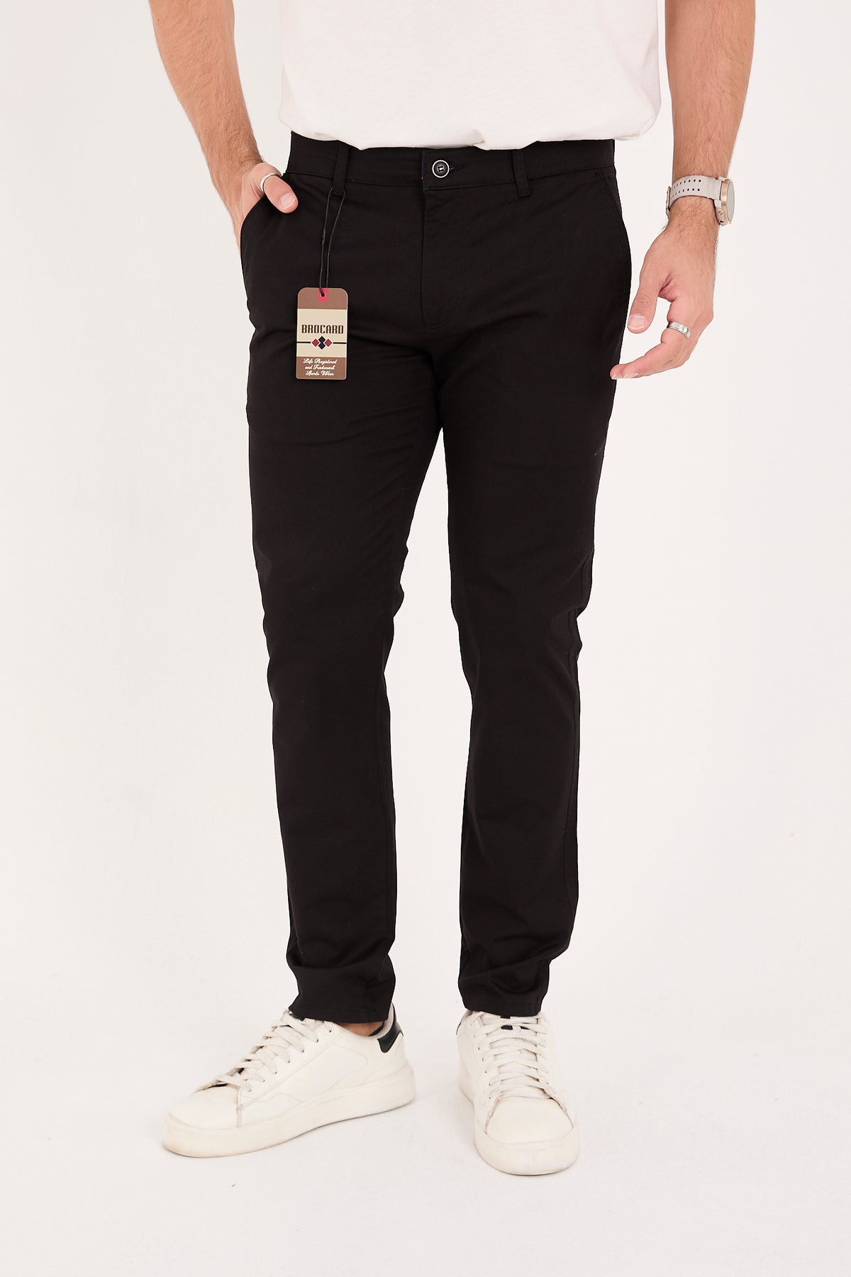 Erkek Slim Fit Dar Kesim Likralı Pamuklu Chino Kanvas Pantolon - Siyah