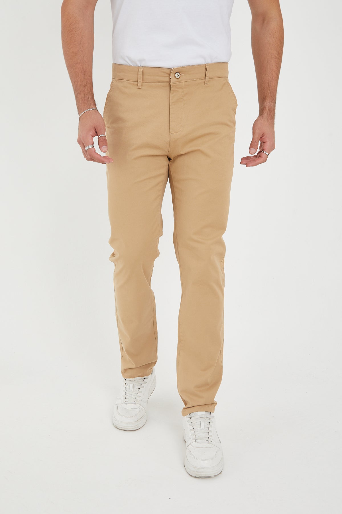 Erkek Kışlık Regular Fit Likralı Gabardin Chino Pantolon - Vizon