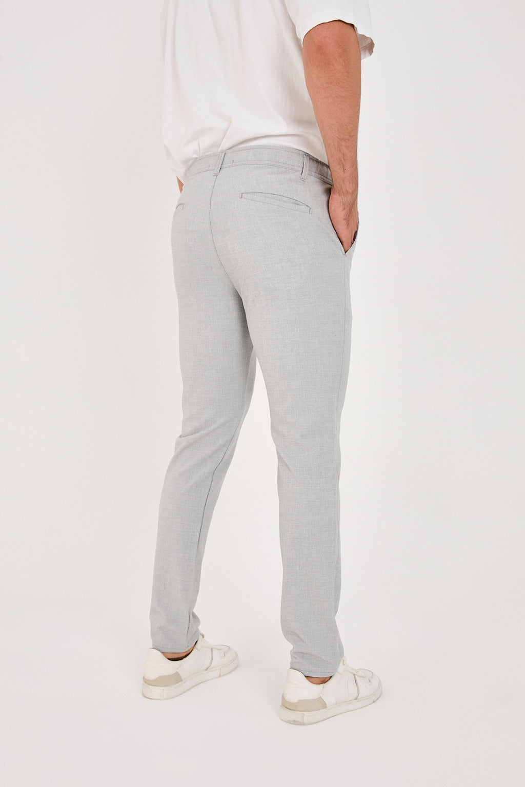 Erkek Gofre Kumaş Likralı Jogger Slim Fit Pantolon - Açık Gri