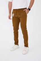 Erkek Mevsimlik Jogger Slim Fit Bel Yarım Lastikli Likralı Keten Pantolon - Camel
