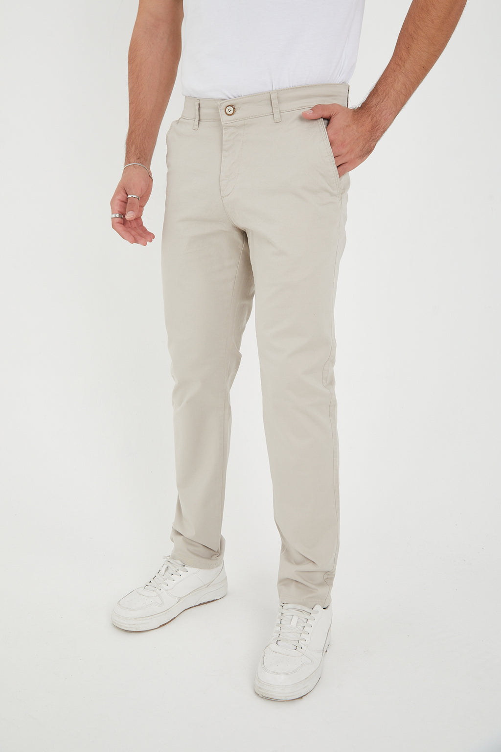 Erkek Kışlık Regular Fit Likralı Gabardin Chino Pantolon - Taş