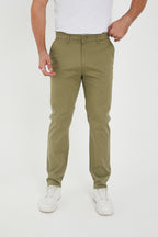 Erkek Kışlık Regular Fit Likralı Gabardin Chino Pantolon - Haki