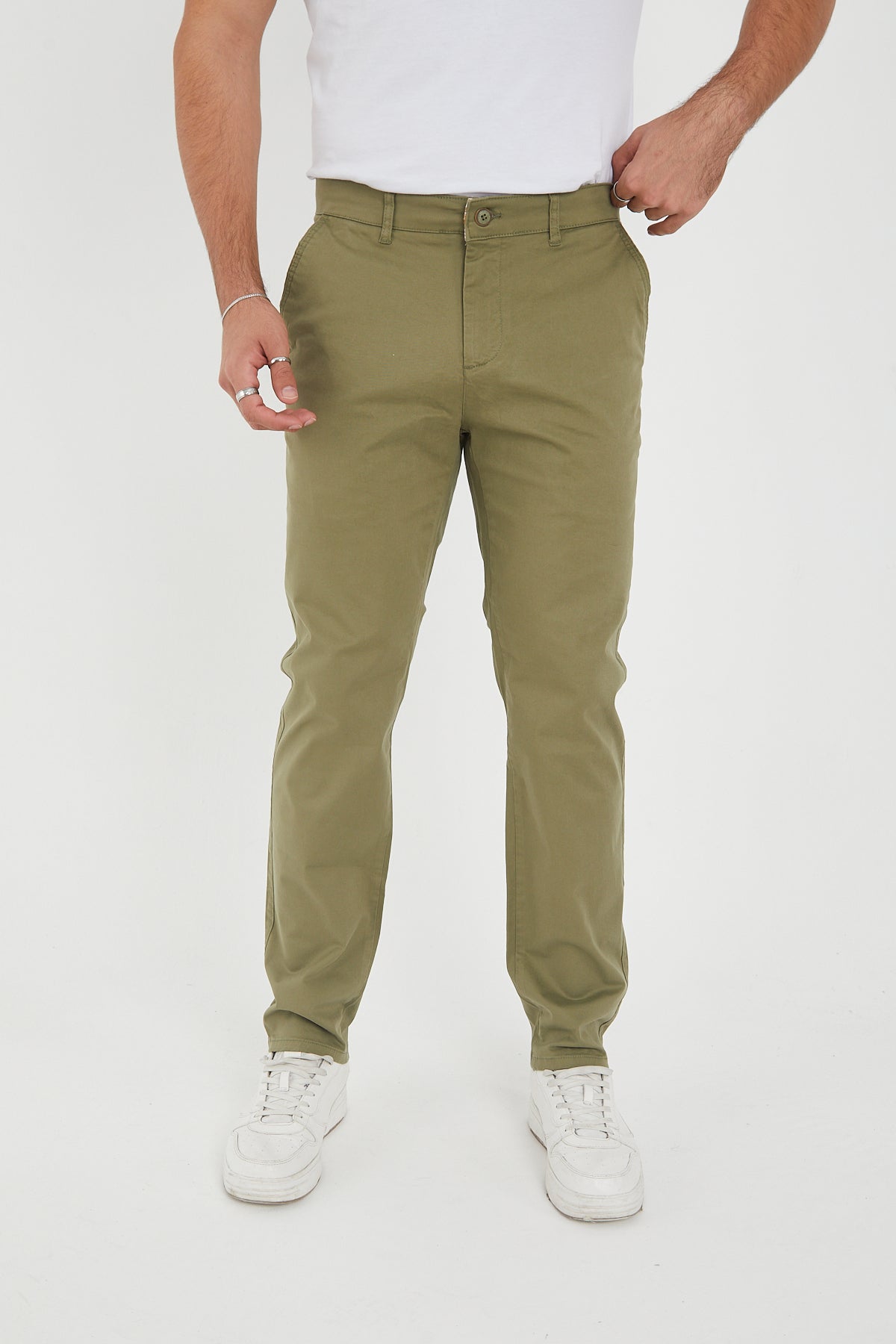 Erkek Kışlık Regular Fit Likralı Gabardin Chino Pantolon - Haki