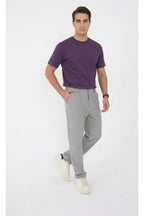 Erkek Çizgili Gofre Baggy Pantolon - Gri