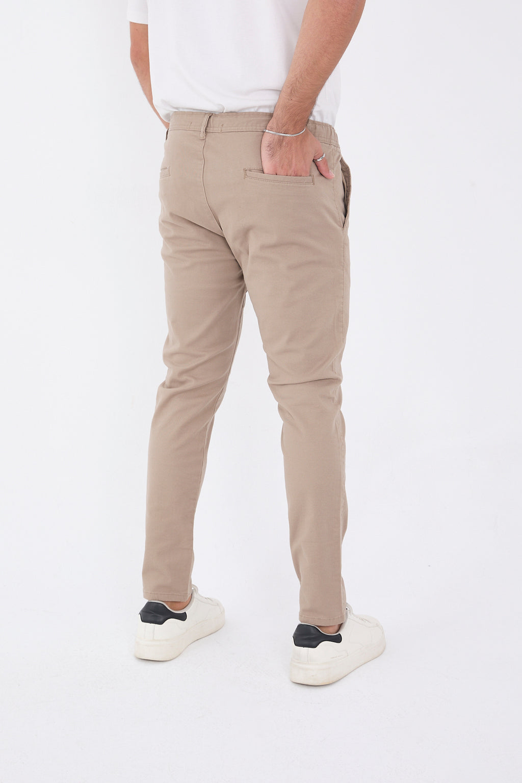 Erkek Mevsimlik Jogger Slim Fit Bel Yarım Lastikli Likralı Keten Pantolon - Bej