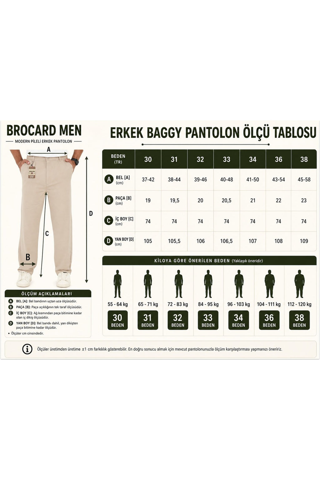 Erkek Kışlık Baggy Likralı Kumaş Pantolon - Haki