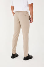 Erkek Jogger Slim Fit Bel Yarım Lastikli Likralı Kumaş Pantolon - Bej