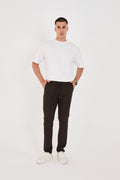 Erkek Jogger Slim Fit Bel Yarım Lastikli Likralı Kumaş Pantolon - Kahverengi