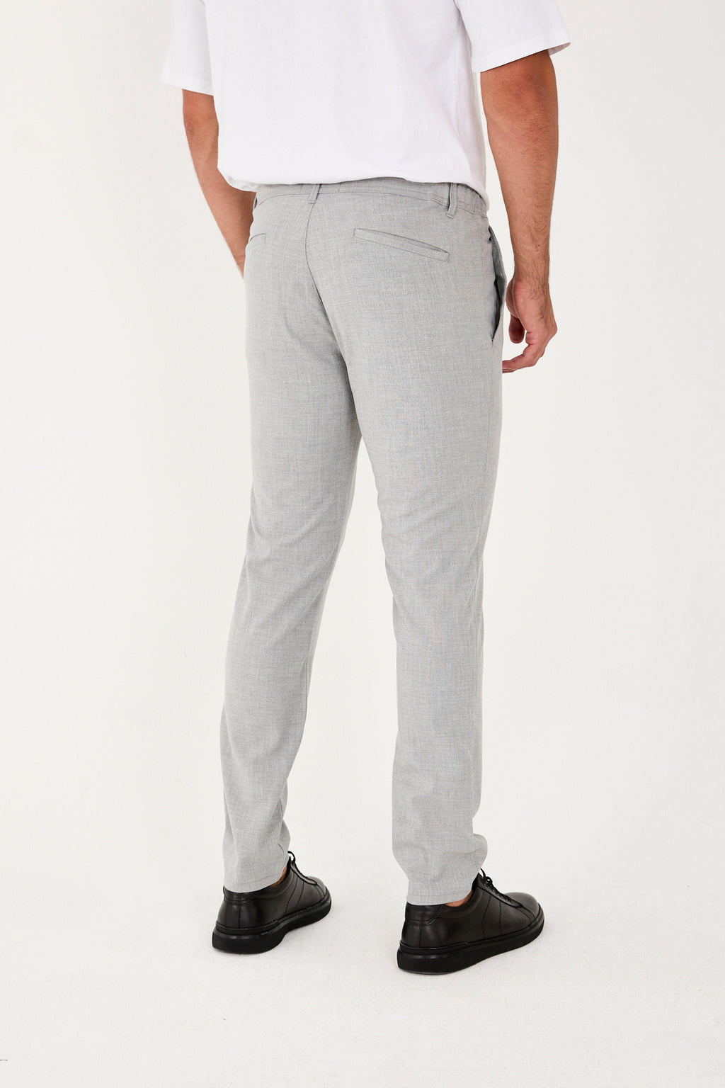 Erkek Jogger Slim Fit Bel Yarım Lastikli Likralı Kumaş Pantolon - Gri