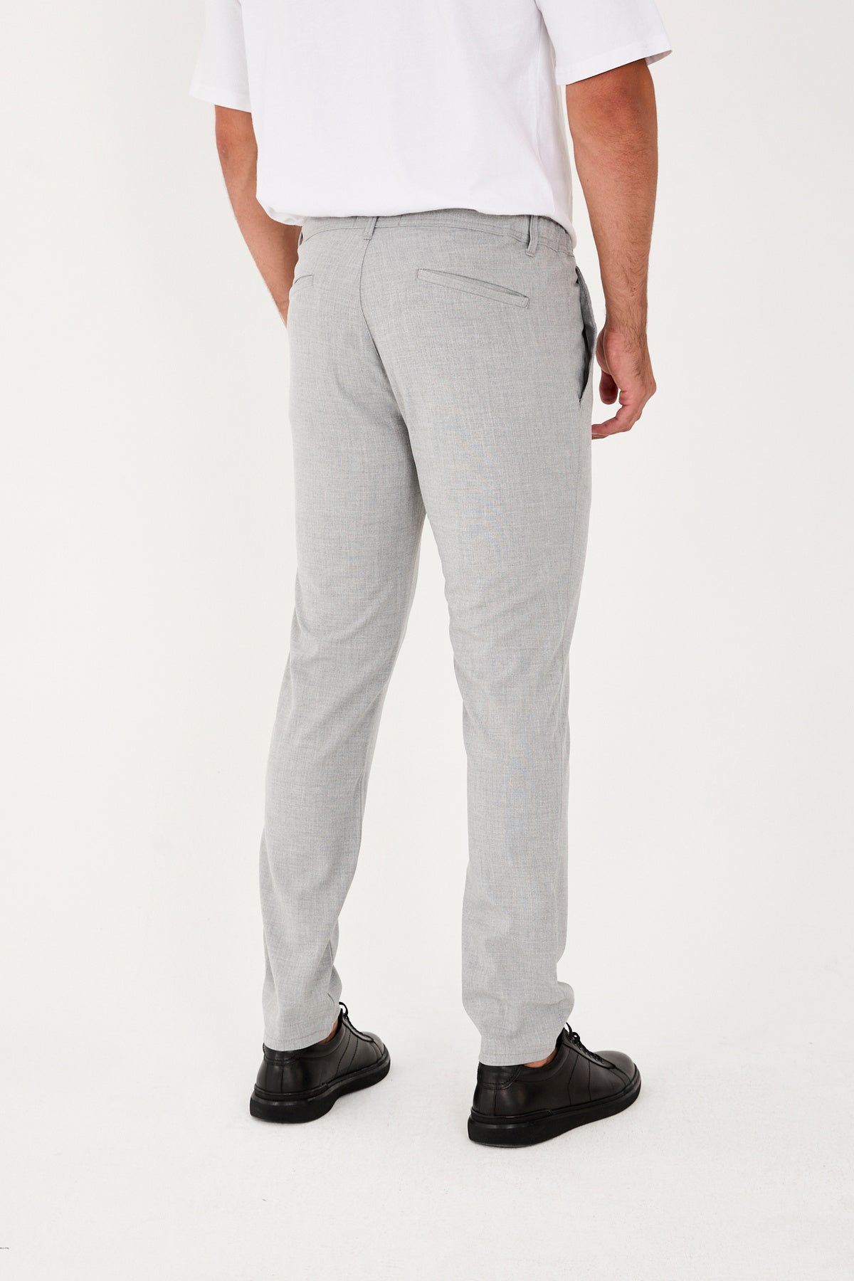 Erkek Jogger Slim Fit Bel Yarım Lastikli Likralı Kumaş Pantolon - Gri