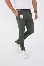 Erkek Mevsimlik Jogger Slim Fit Bel Yarım Lastikli Likralı Keten Pantolon - Haki