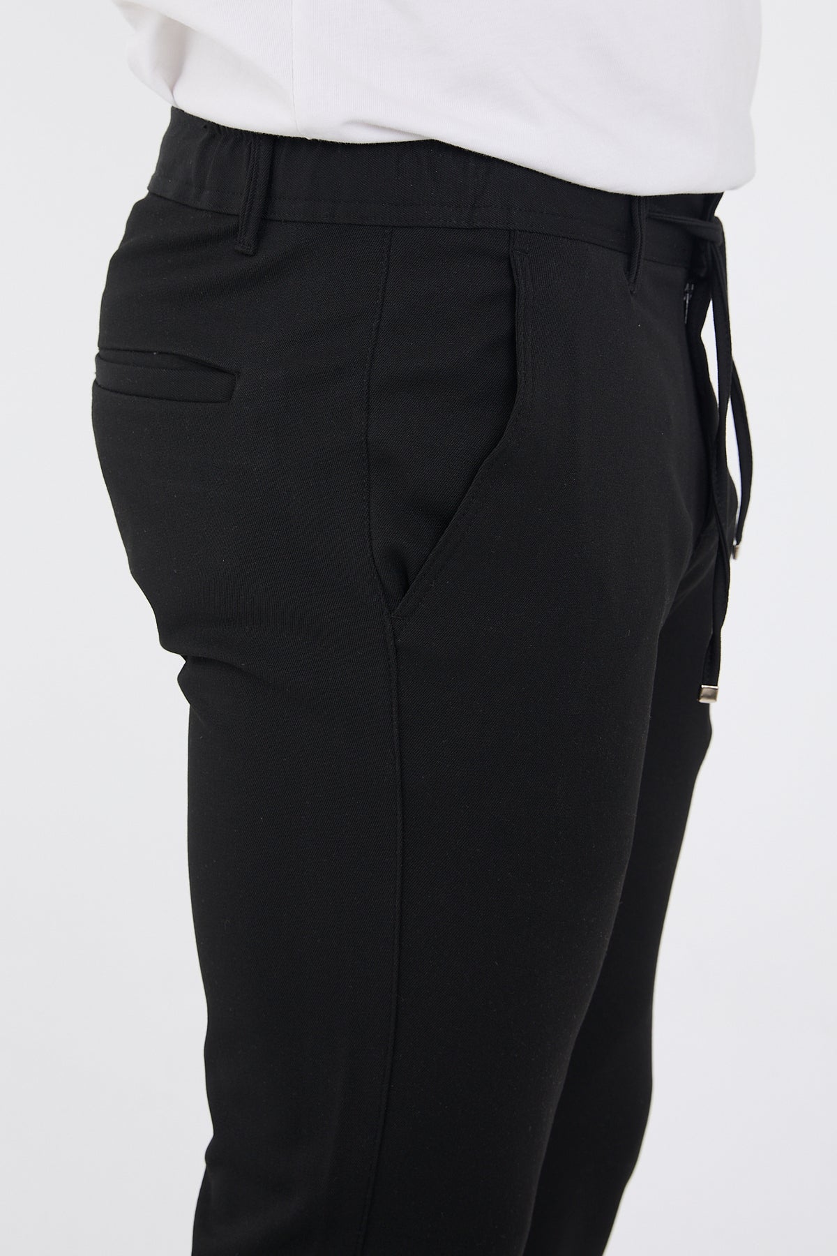 Erkek Kışlık Jogger Slim Fit Bel Yarım Lastikli Kumaş Pantolon - Siyah