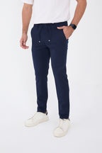 Erkek Kışlık Jogger Slim Fit Bel Yarım Lastikli Kumaş Pantolon - Lacivert