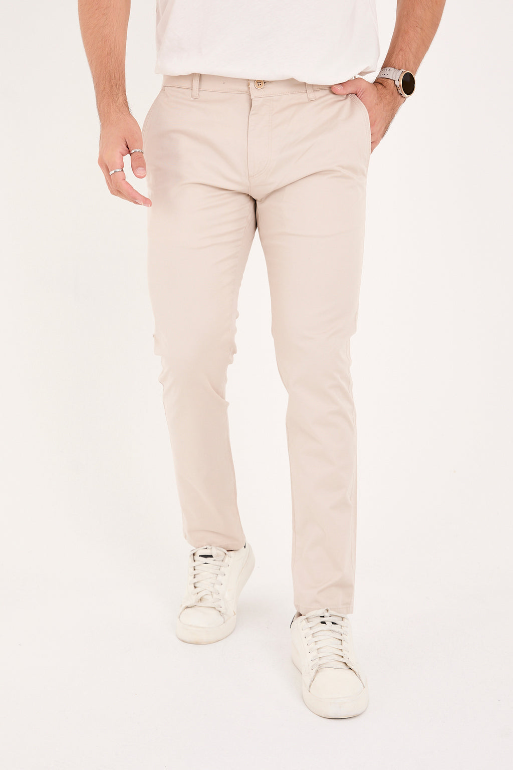 Erkek Slim Fit Dar Kesim Likralı Pamuklu Chino Kanvas Pantolon - Bej