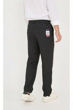 Erkek Çizgili Gofre Baggy Pantolon - Siyah