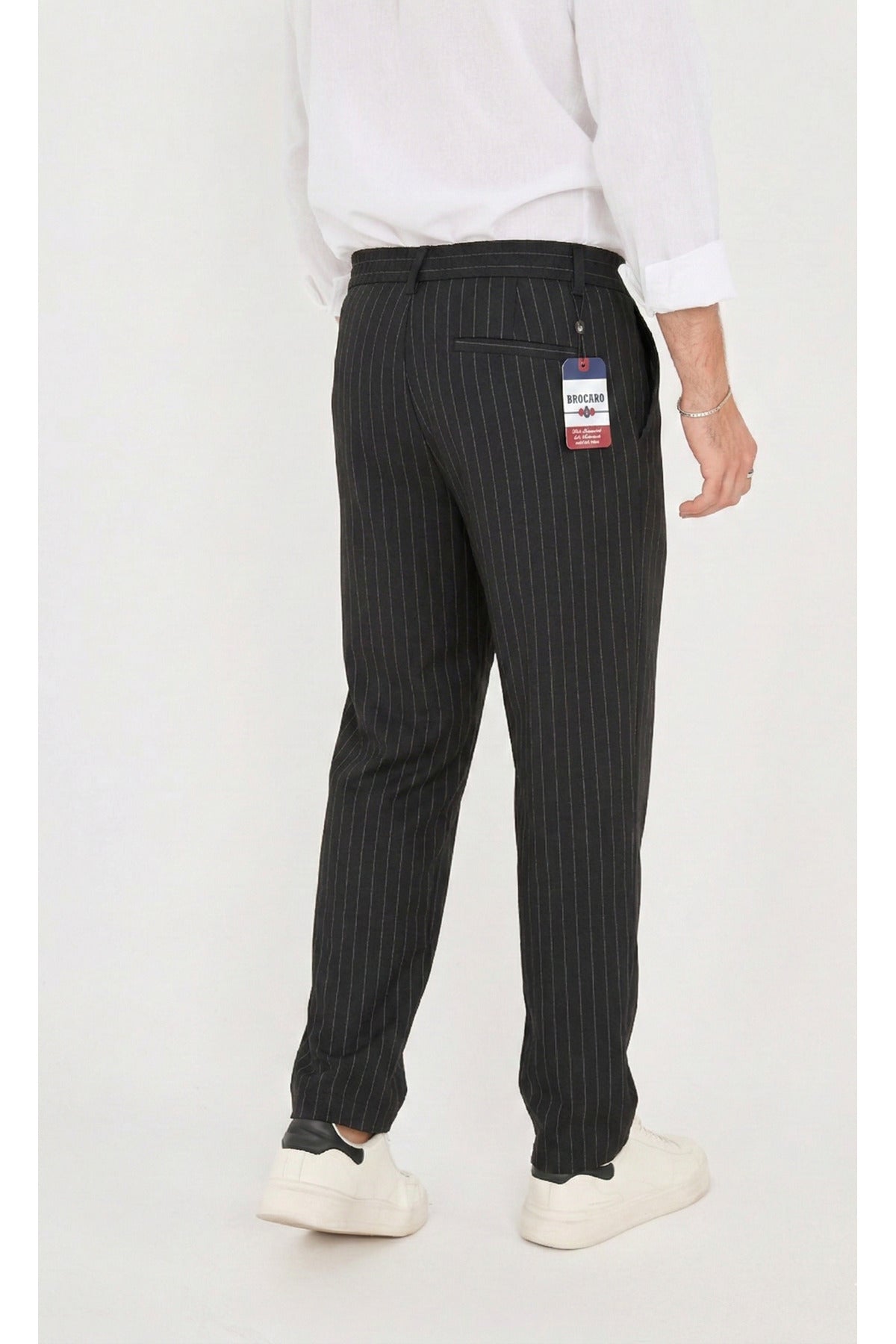 Erkek Çizgili Gofre Baggy Pantolon - Siyah