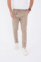 Erkek Mevsimlik Jogger Slim Fit Bel Yarım Lastikli Likralı Keten Pantolon - Bej