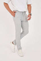 Erkek Gofre Kumaş Likralı Jogger Slim Fit Pantolon - Açık Gri