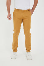 Erkek Kışlık Slim Fit Likralı Chino Pantolon - Camel