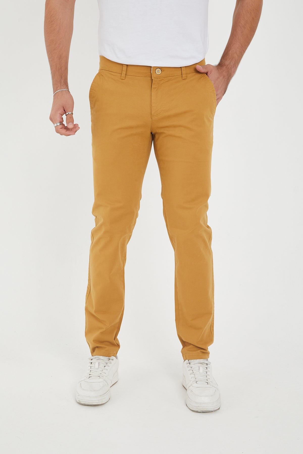 Erkek Kışlık Slim Fit Likralı Chino Pantolon - Camel