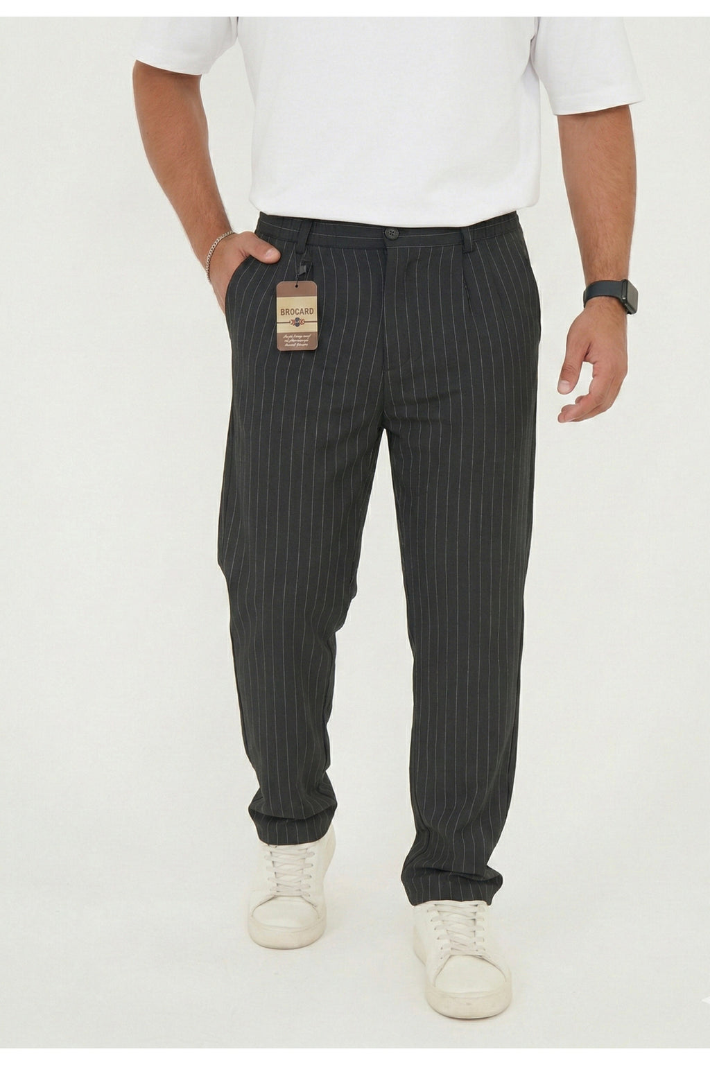 Erkek Çizgili Gofre Baggy Pantolon - Siyah