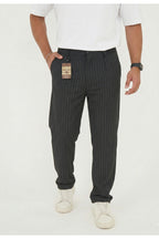 Erkek Çizgili Gofre Baggy Pantolon - Siyah