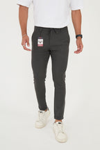 Erkek Jogger Slim Fit Bel Yarım Lastikli Duble Paça Kumaş Pantolon - Antrasit