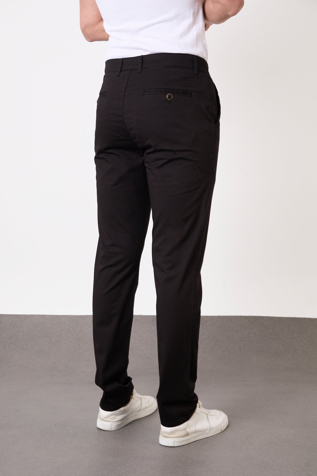 Erkek Regular Fit Geniş Kesim Likralı Pamuklu Chino Kanvas Pantolon - Siyah
