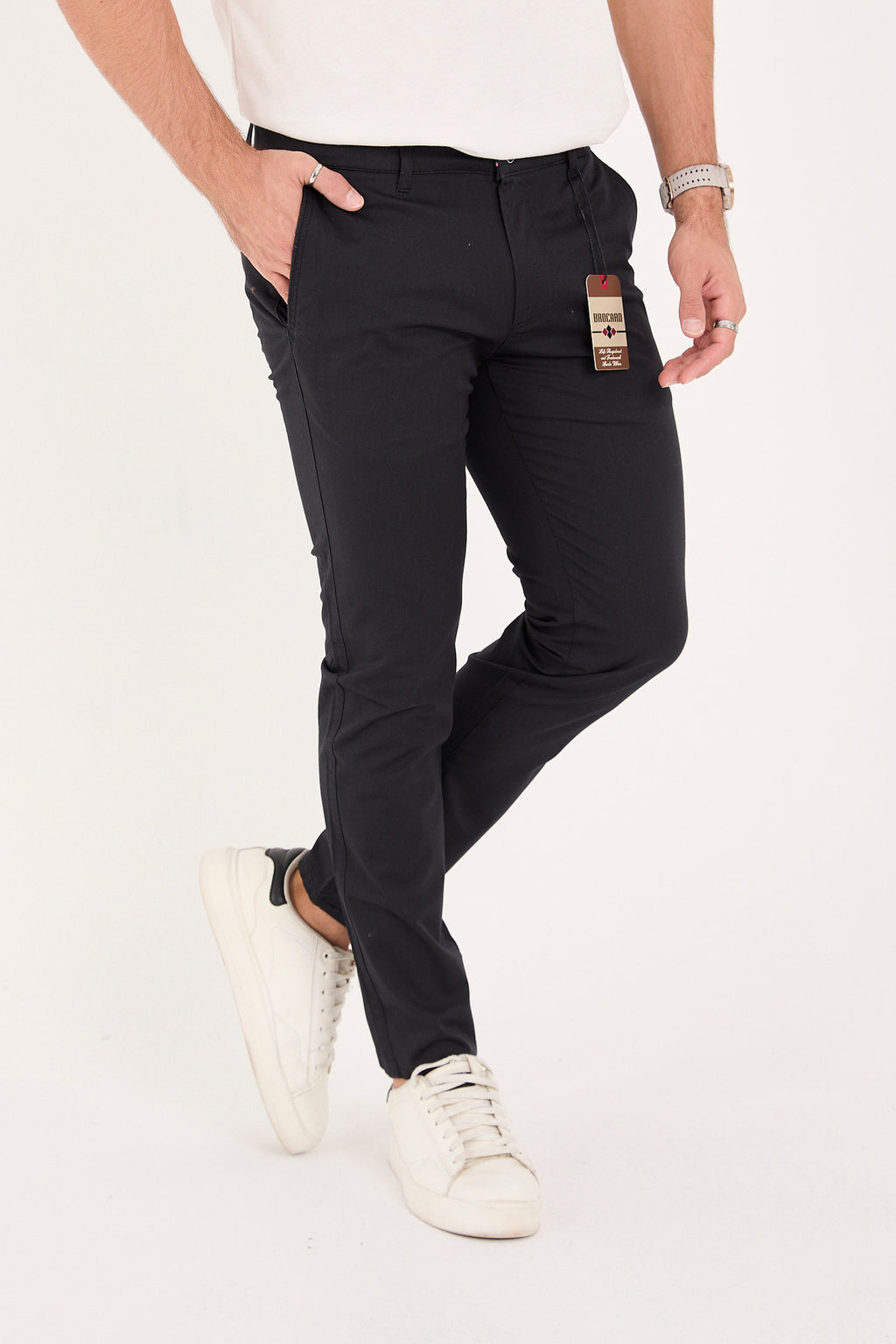 Erkek Slim Fit Dar Kesim Likralı Pamuklu Chino Kanvas Pantolon - Lacivert