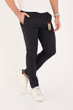Erkek Slim Fit Dar Kesim Likralı Pamuklu Chino Kanvas Pantolon - Lacivert