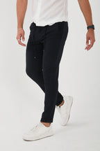 Erkek Jogger Slim Fit Bel Yarım Lastikli Duble Paça Kumaş Pantolon - Lacivert