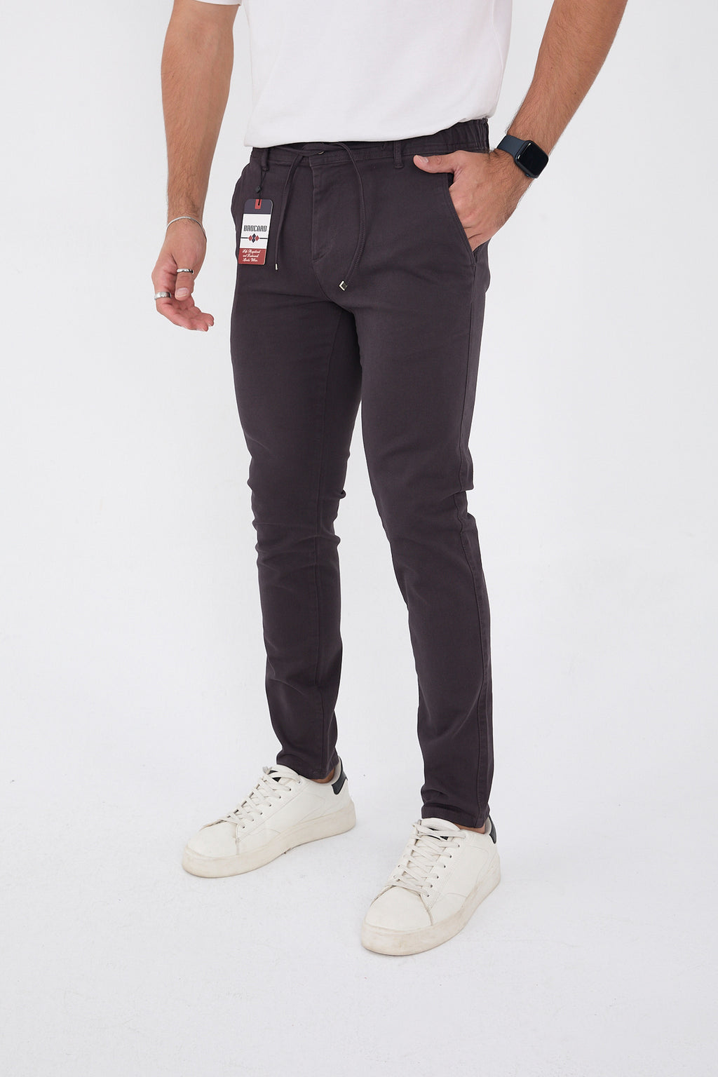 Erkek Mevsimlik Jogger Slim Fit Bel Yarım Lastikli Likralı Keten Pantolon - Antrasit