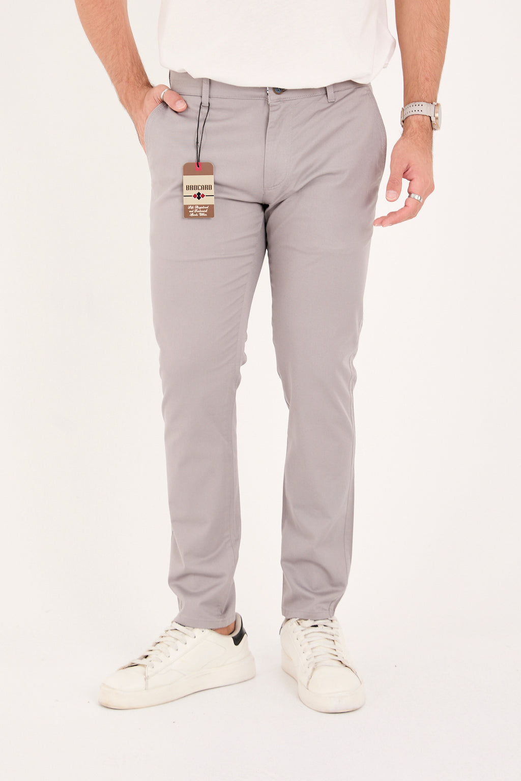 Erkek Slim Fit Dar Kesim Likralı Pamuklu Chino Kanvas Pantolon - Gri
