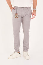 Erkek Slim Fit Dar Kesim Likralı Pamuklu Chino Kanvas Pantolon - Gri