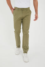 Erkek Kışlık Regular Fit Likralı Gabardin Chino Pantolon - Haki