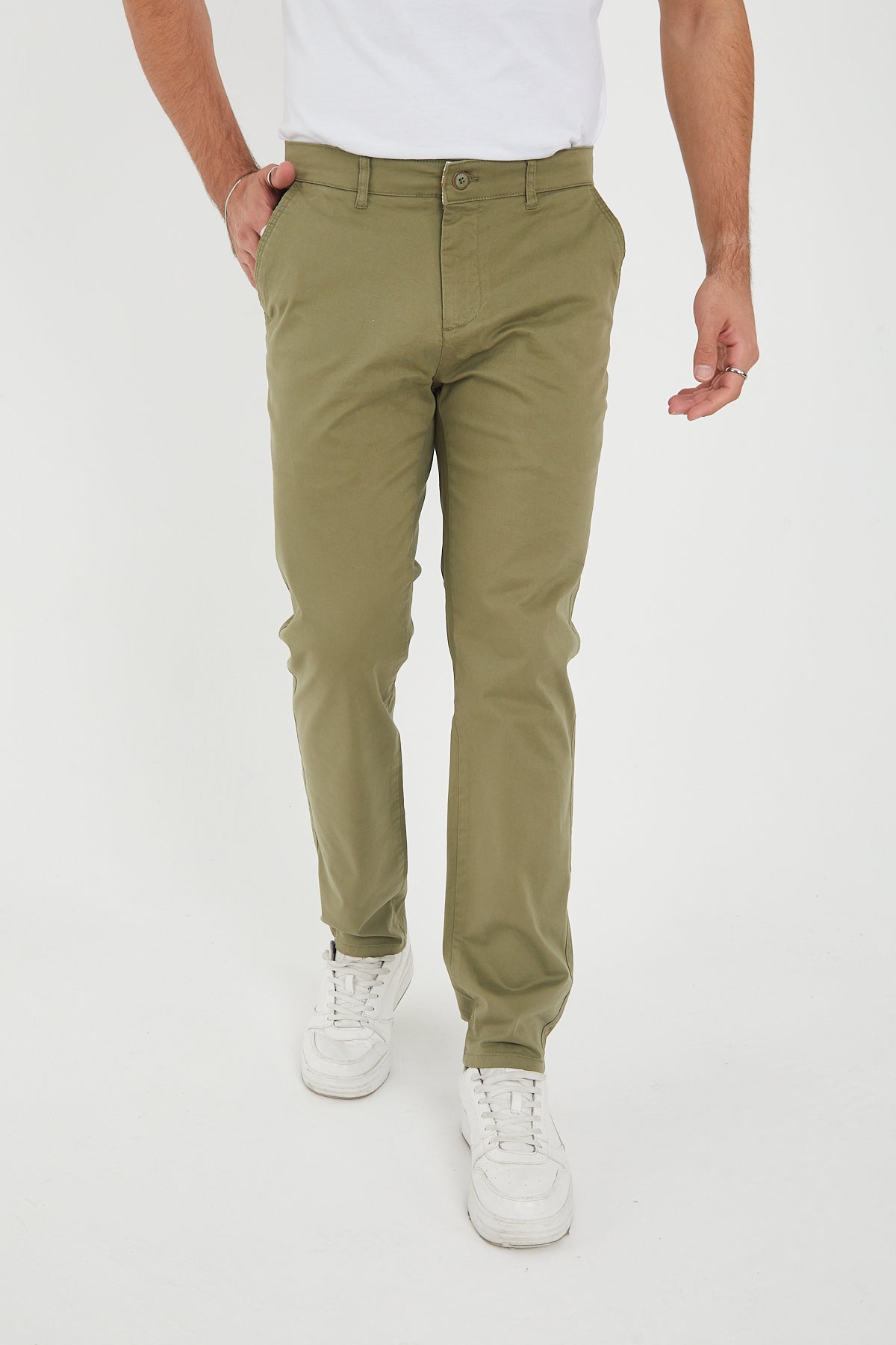 Erkek Kışlık Regular Fit Likralı Gabardin Chino Pantolon - Haki