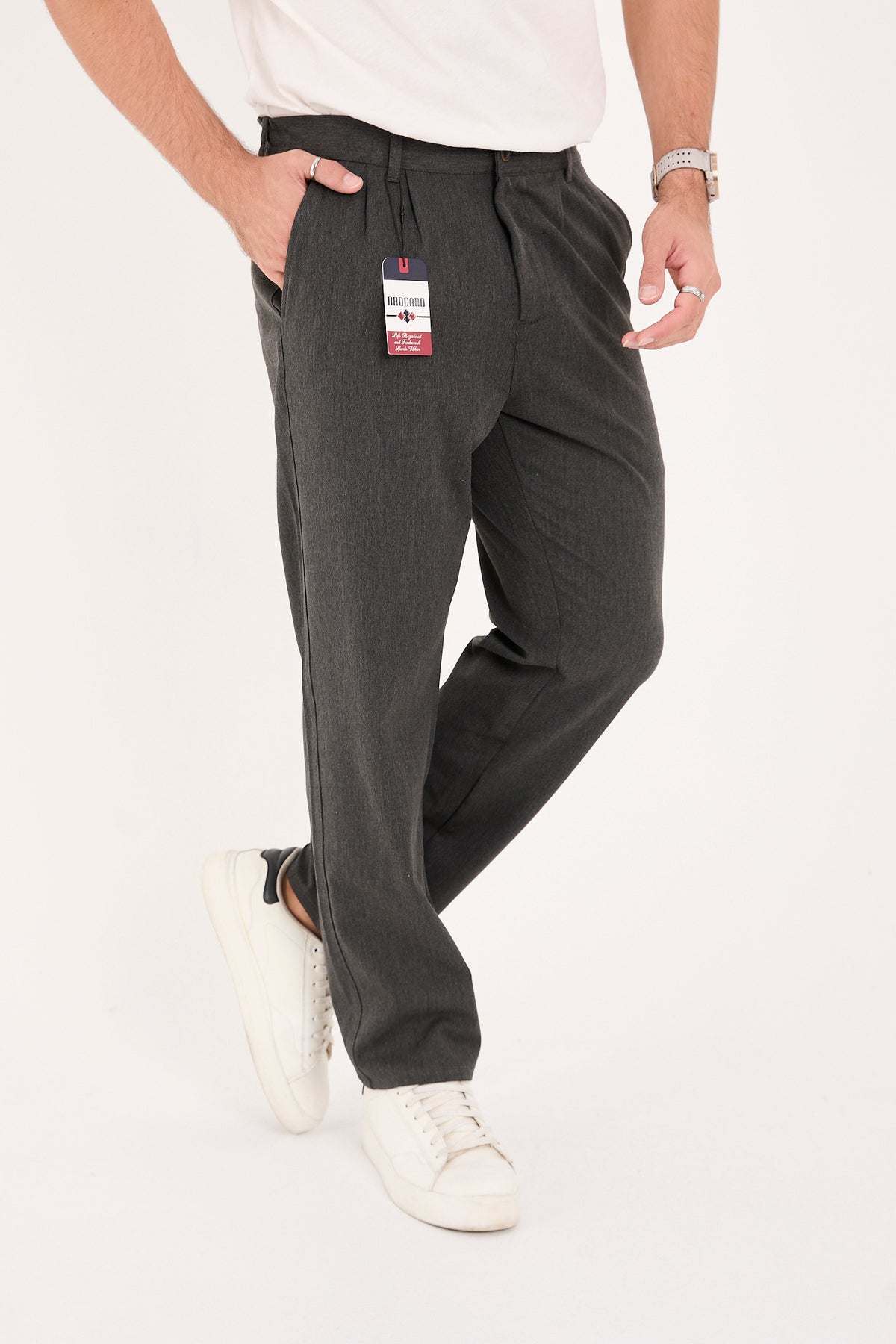Erkek Kışlık Baggy Likralı Kumaş Pantolon - Antrasit