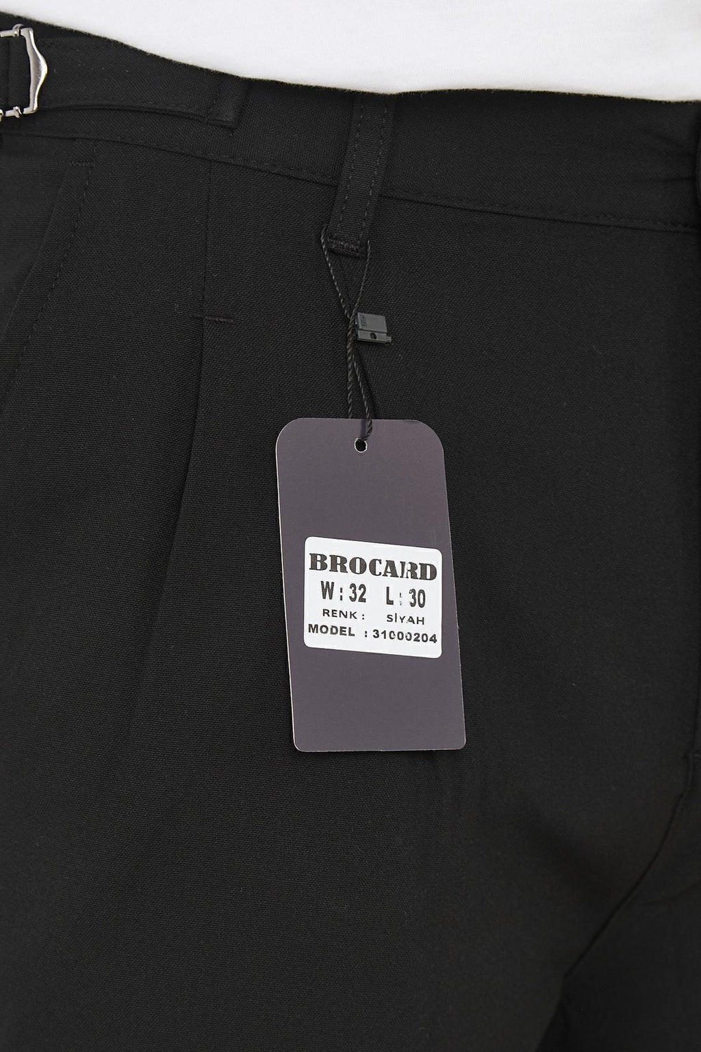 Erkek Tokalı Kemerli İtalyan Kesim Boyfriend Kumaş Pantolon - Siyah