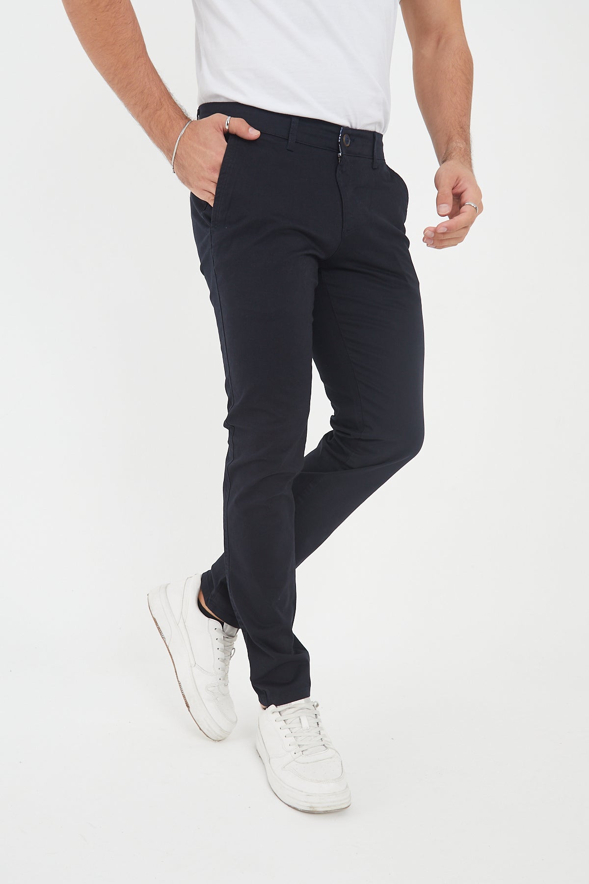 Erkek Kışlık Slim Fit Likralı Chino Pantolon - Lacivert