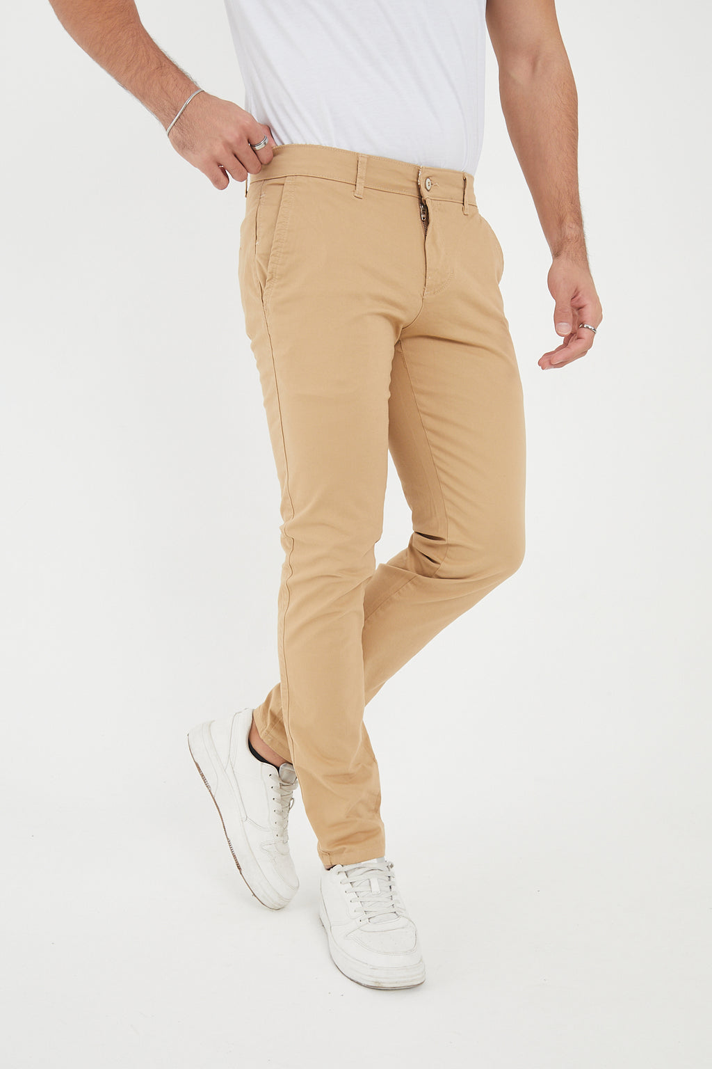 Erkek Kışlık Slim Fit Likralı Chino Pantolon - Bej