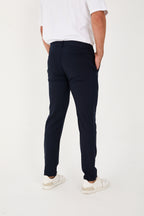 Erkek Jogger Slim Fit Bel Yarım Lastikli Likralı Kumaş Pantolon - Lacivert