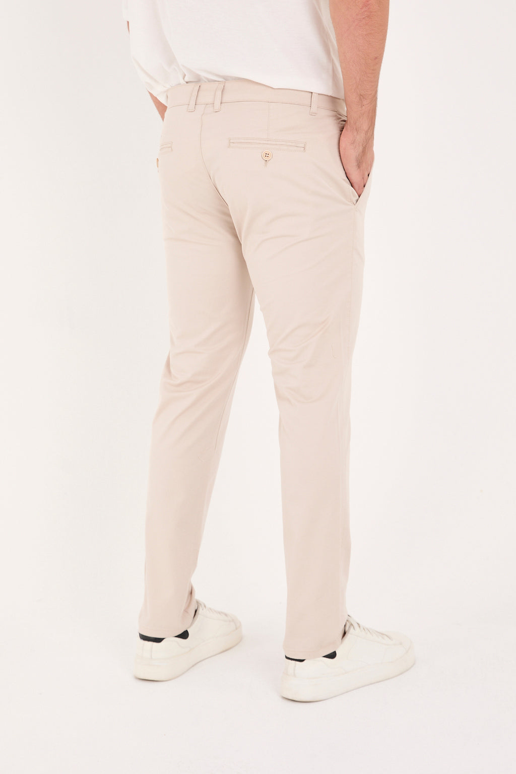 Erkek Slim Fit Dar Kesim Likralı Pamuklu Chino Kanvas Pantolon - Bej