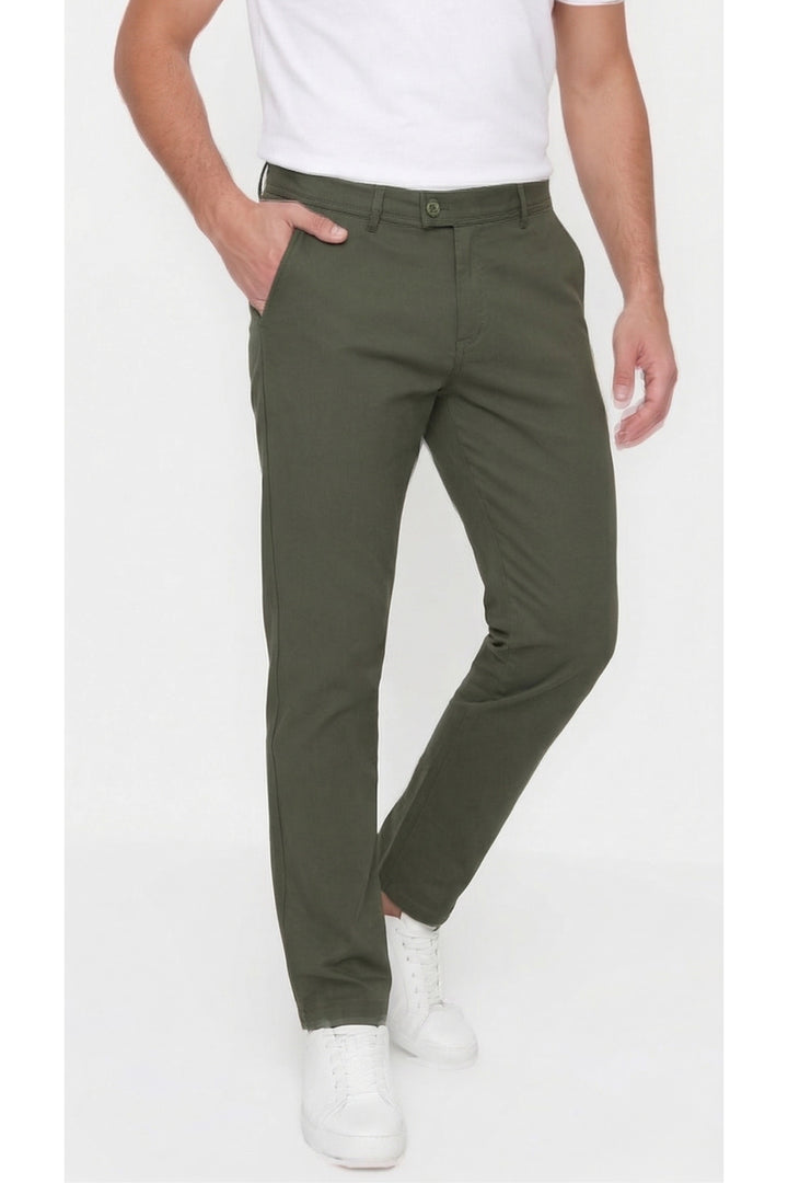 Erkek Comfort Slim Fit Esnek Dokuma Kumaş Pantolon - Haki