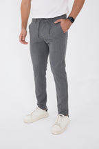Erkek Kışlık Jogger Slim Fit Bel Yarım Lastikli Kumaş Pantolon - Koyu Gri