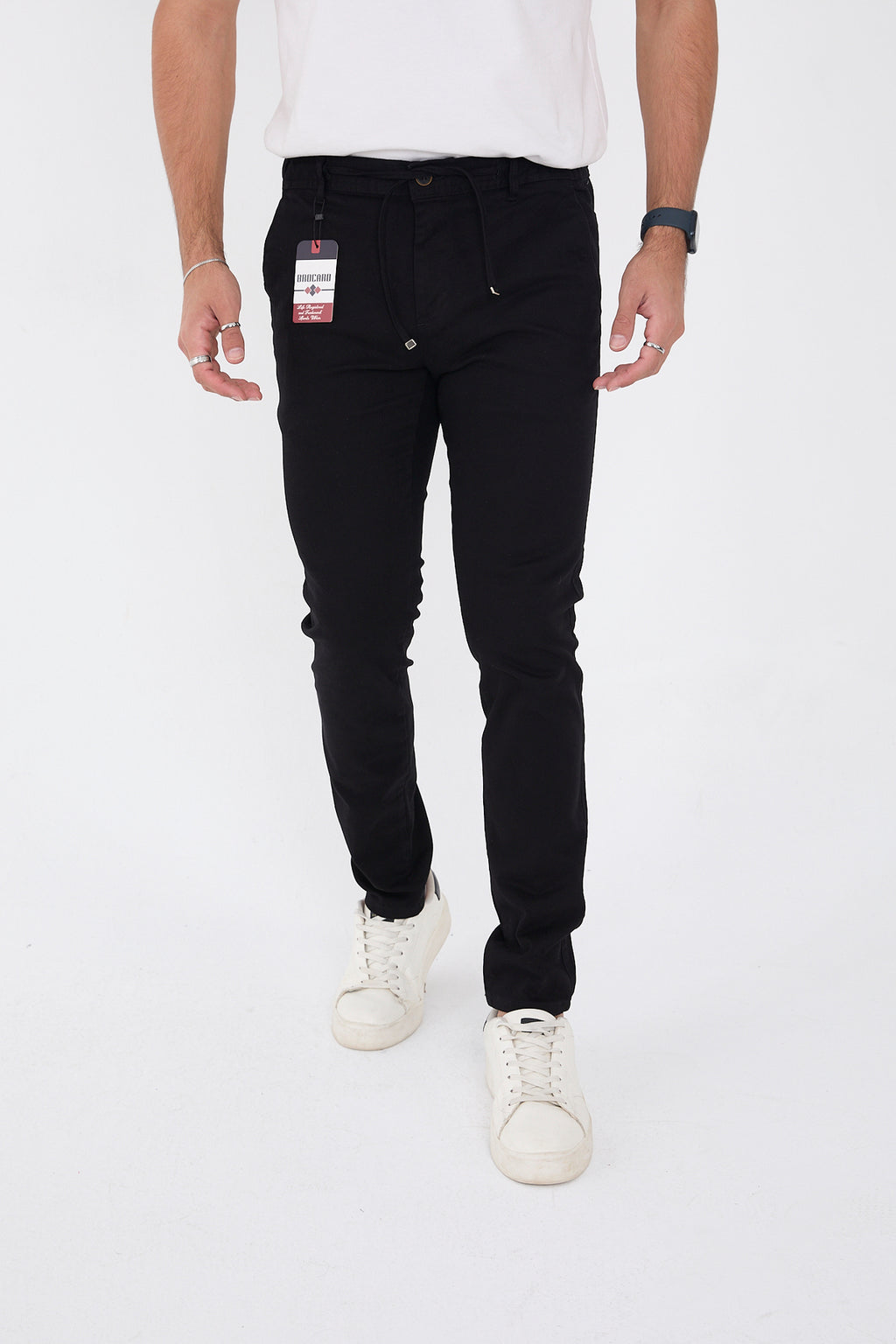 Erkek Mevsimlik Jogger Slim Fit Bel Yarım Lastikli Likralı Keten Pantolon - Siyah