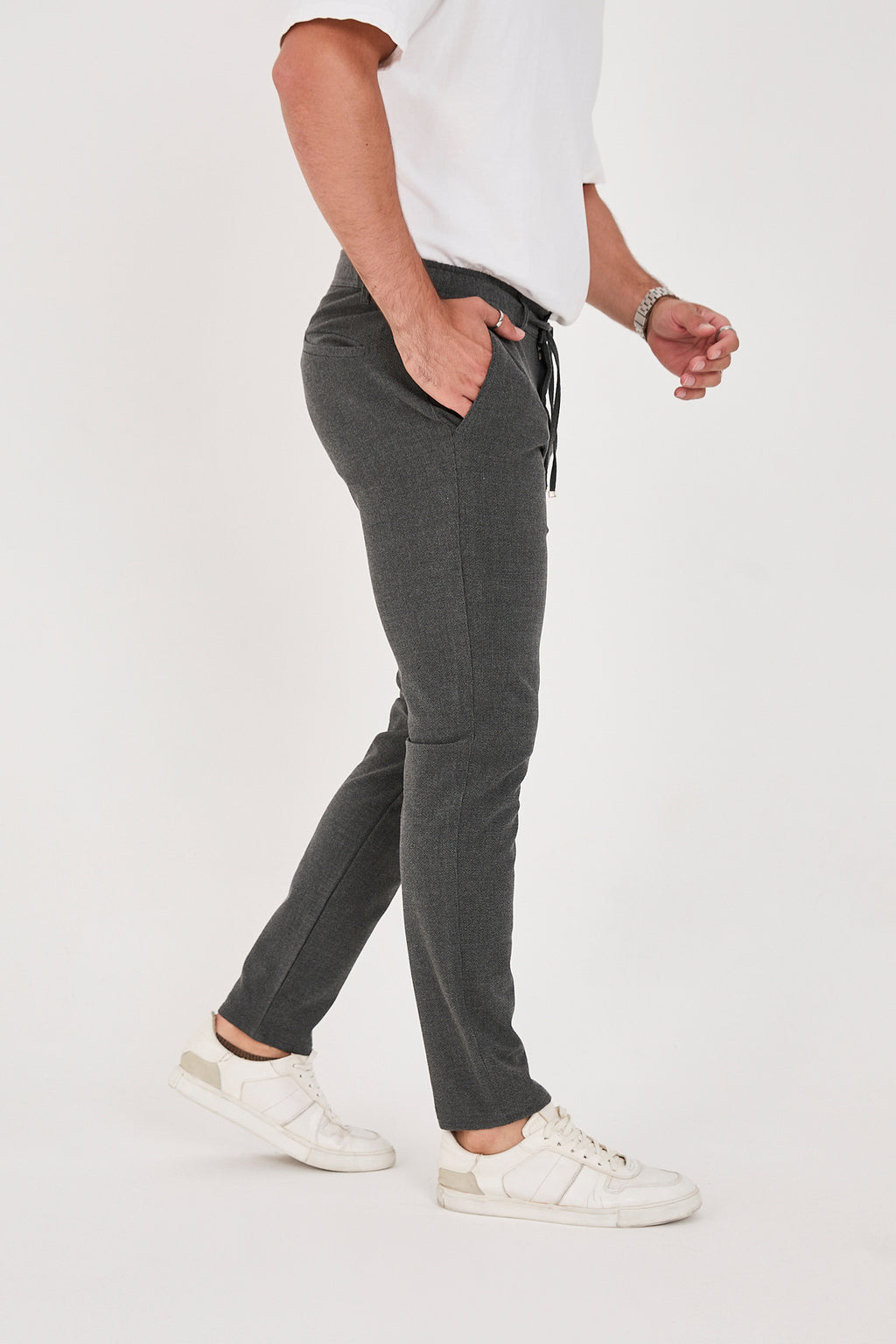 Erkek Gofre Kumaş Likralı Jogger Slim Fit Pantolon - Antrasit