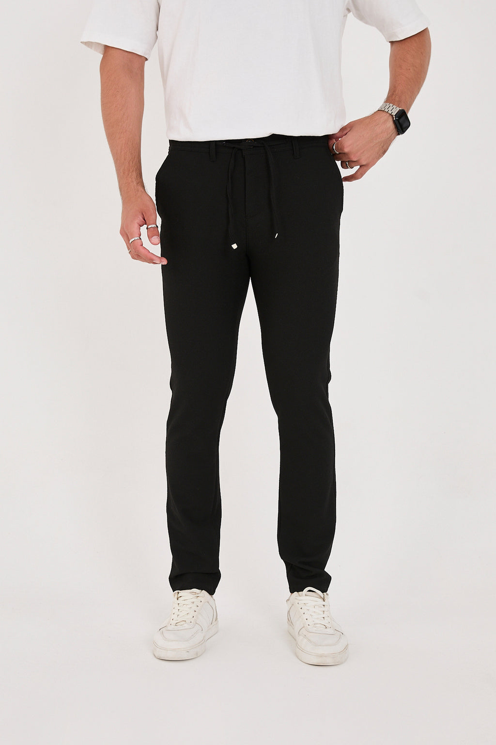 Erkek Gofre Kumaş Likralı Jogger Slim Fit Pantolon - Siyah