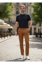 Erkek Kışlık Regular Fit Likralı Gabardin Chino Pantolon - Camel