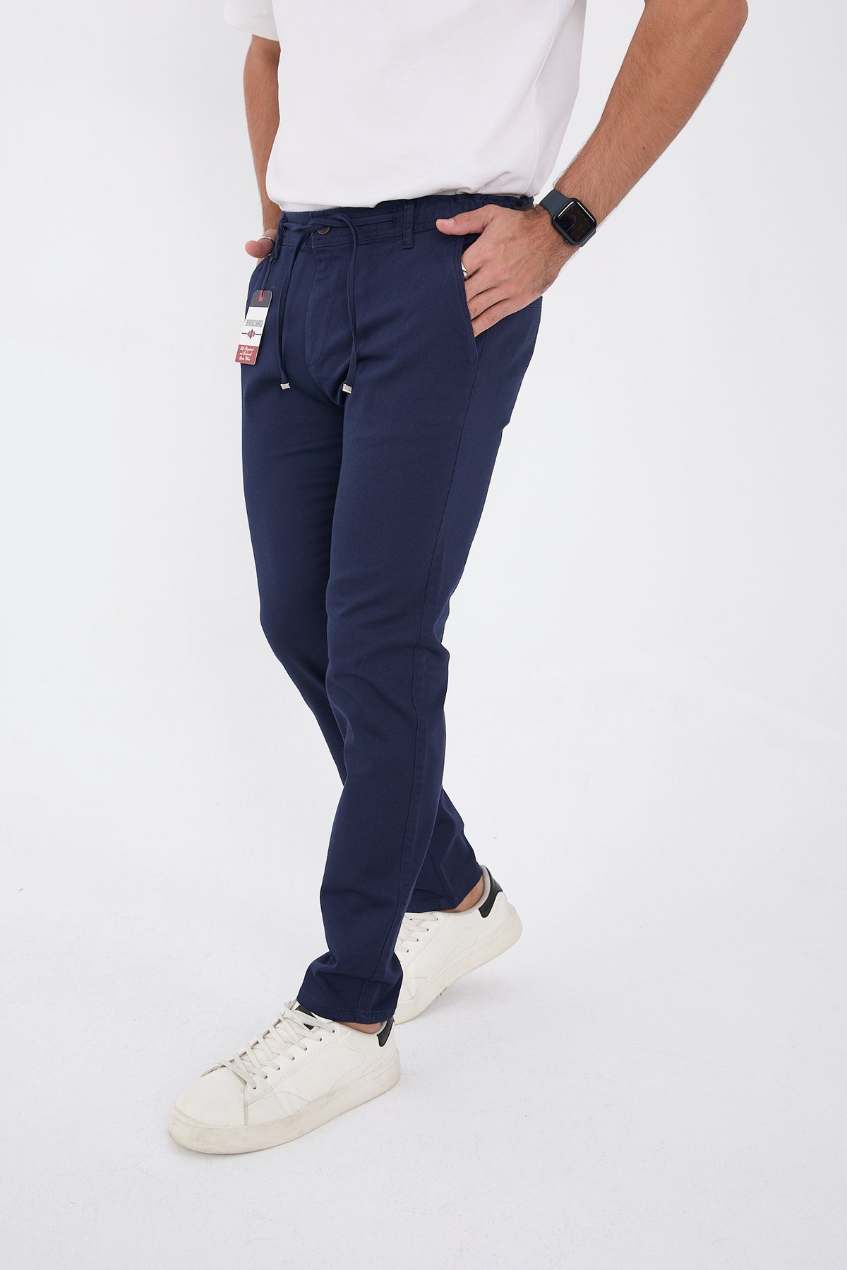 Erkek Mevsimlik Jogger Slim Fit Bel Yarım Lastikli Likralı Keten Pantolon - Lacivert
